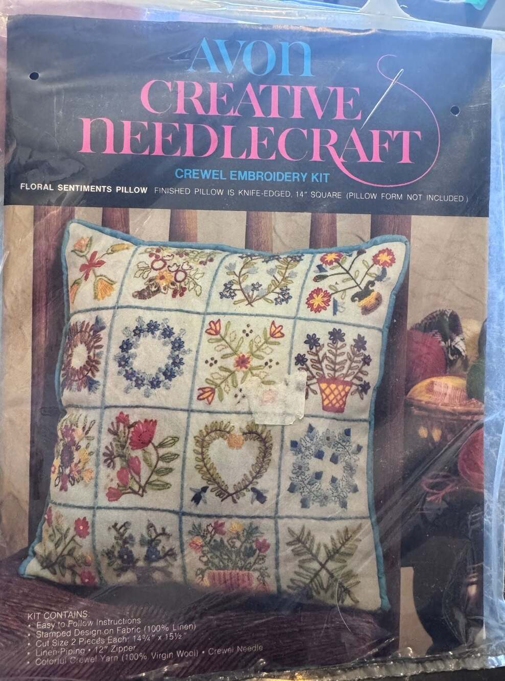 Vintage 1974 Avon Floral Sentiments Creative Needlecraft Crewel Embroidery 14" P
